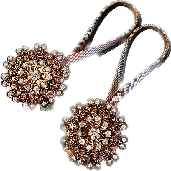 Rose Gold and Rhinestone ELEOPTION Magnetic Curtain Tiebacks (Pair) - Picture 1 of 2